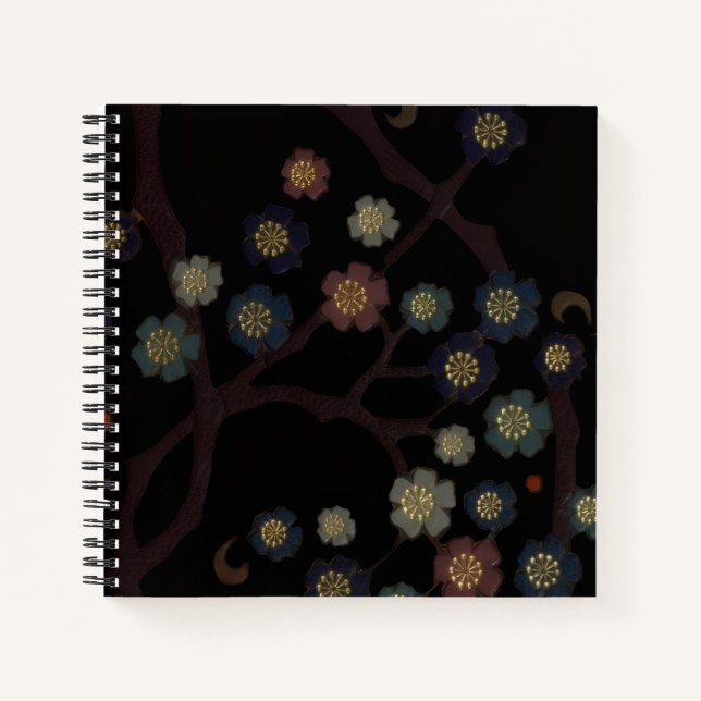 Multi-Colored Flowers On Black Notebook (Front)