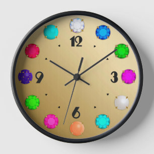 Multi Colored Gemstones on Brushed Gold Framed Clock