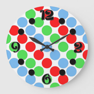 Multi colored large polka dots retro sixties large clock