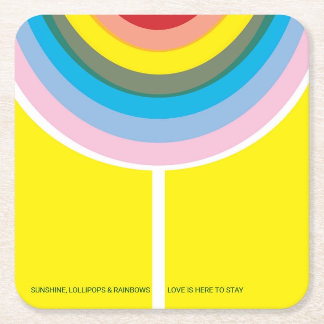 Multi-colored "Love is here to stay" coaster set. (Front)