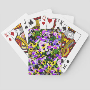 multi-colored pansy flowers playing cards