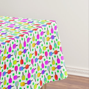 Multi-Colored Pickleball Paddles Green Pickleballs Tablecloth