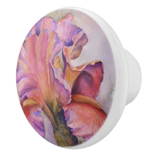 MULTI-COLORED PINK IRIS CERAMIC KNOB