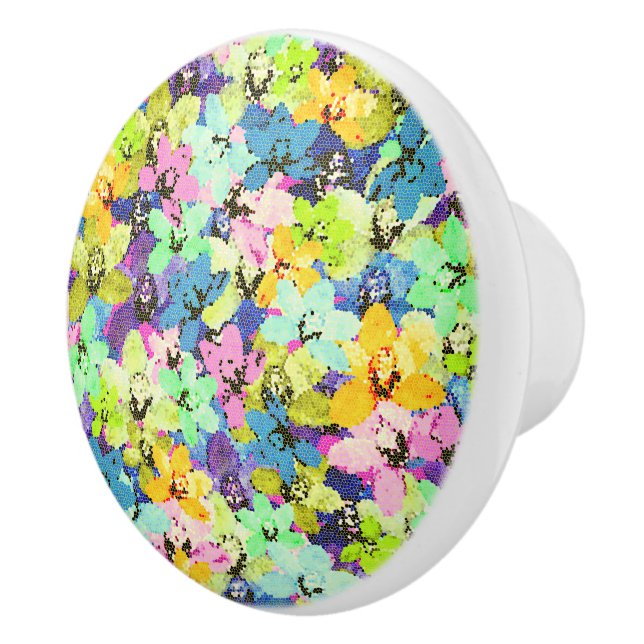 Multi Colored Stained Glass Orchids, Ceramic Knob (Right)