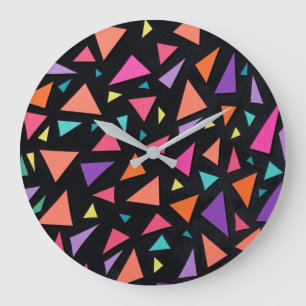Multi-colored triangle geometric pattern large clock