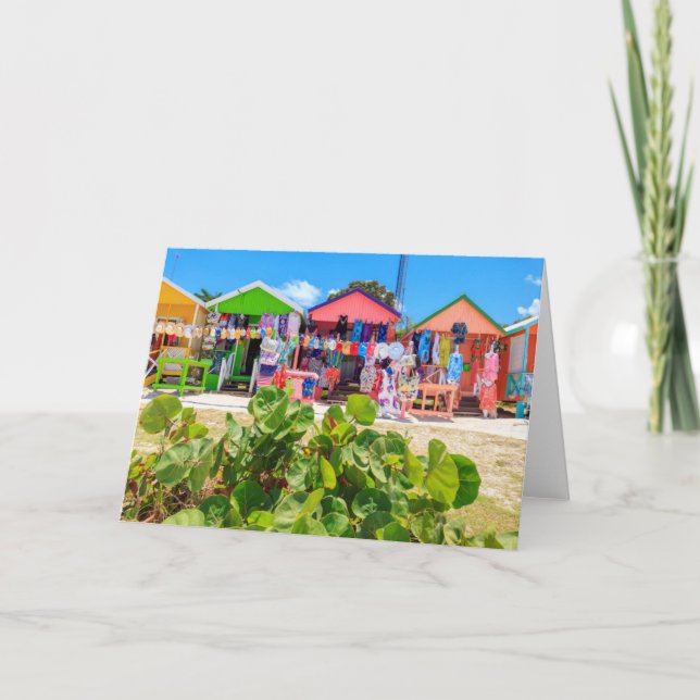 Multi Colored Wood Cottages | Long Bay Beach Card (Front)