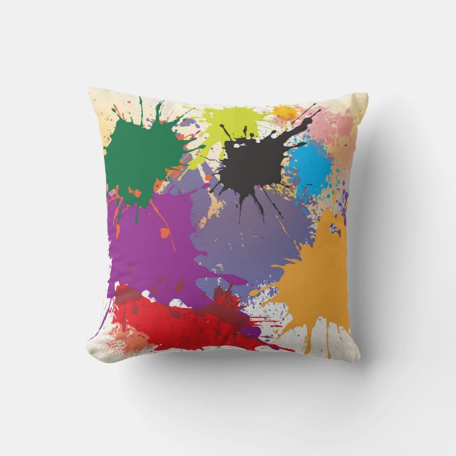 Multi-Colour Abstract Paint Splat Cushion (Front)