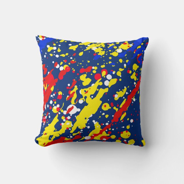 Multi-Colour Abstract Paint Splat Cushion (Front)