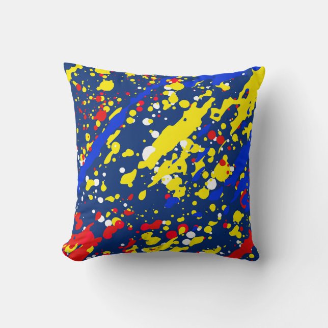 Multi-Colour Abstract Paint Splat Cushion (Front)