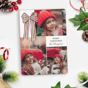 Multi Colour Big Striped Bow Merry Christmas Photo Holiday Card