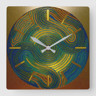 Multi-Colour Blue Gold Green Red Square Wall Clock