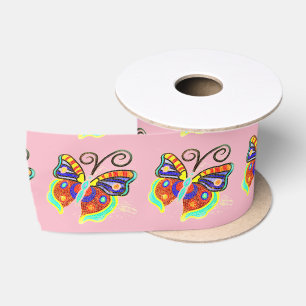 Multi-colour butterflies any background colour satin ribbon