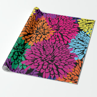 multi colour chrysanthemums on black wrapping pape wrapping paper