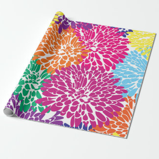 multi colour chrysanthemums on white wrapping pape paper