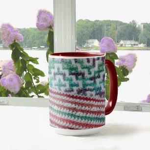 Multi Colour Crochet Patterns Maroon and White Mug