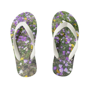 Multi Colour Crocus Spring Flowers Kids Flip Flops