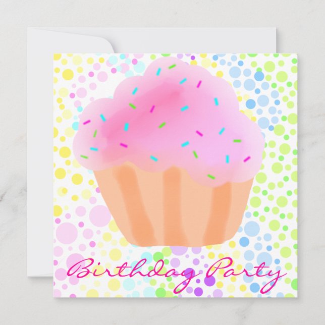 Multi Colour CupCake Birthday Invitation (Front)