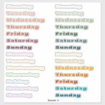 Multi Colour Days of the Week Planner Sticker Shee