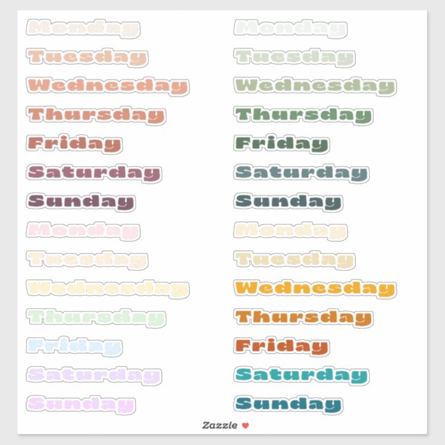 Multi Colour Days of the Week Planner Sticker Shee (Sheet)