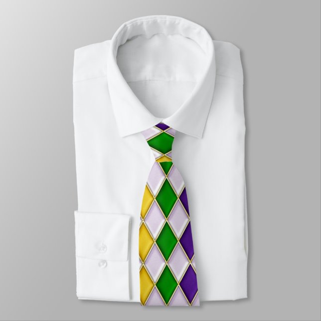 Multi Colour Diamond Pattern Mardi Gras Tie d2 (Tied)