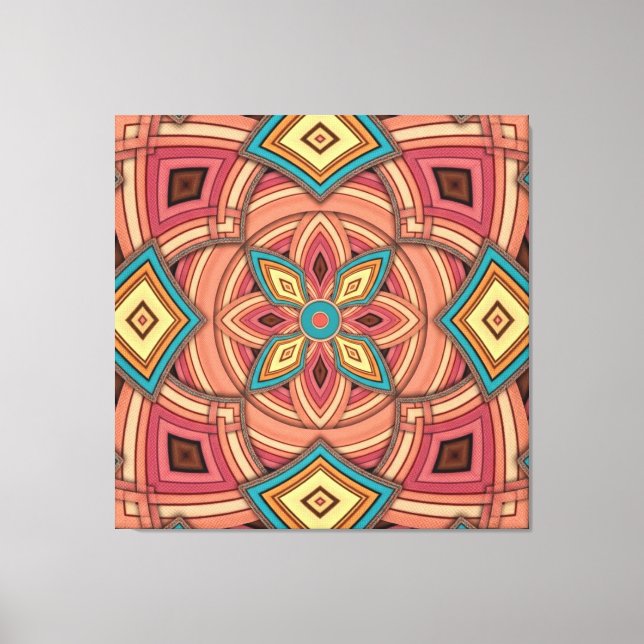 Multi-Colour Diamond & Stripe Flower  Canvas Print (Front)