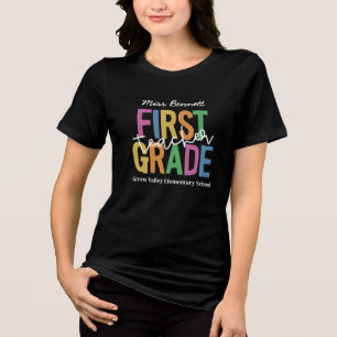 Multi Colour First Grade Teacher Add Name Tri-Blend Shirt