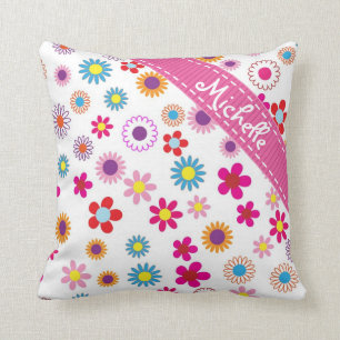 Multi Colour Floral Custom Name Girly Pattern Cushion