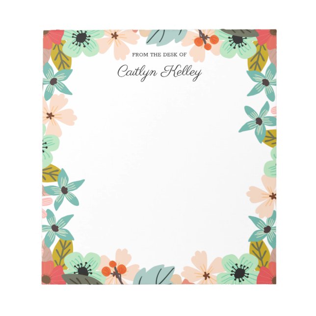 Multi Colour Flowers From the Desk of Personalised Notepad (Front)