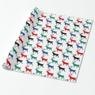 Multi Colour Forest Stag Reindeer White Wrapping Paper