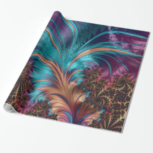 Multi-Colour Fractal Feather Glossy Wrapping Paper