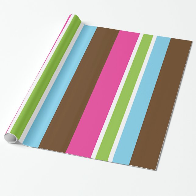 Multi Colour Fun Bright Bold Colourful Stripes Wrapping Paper (Unrolled)