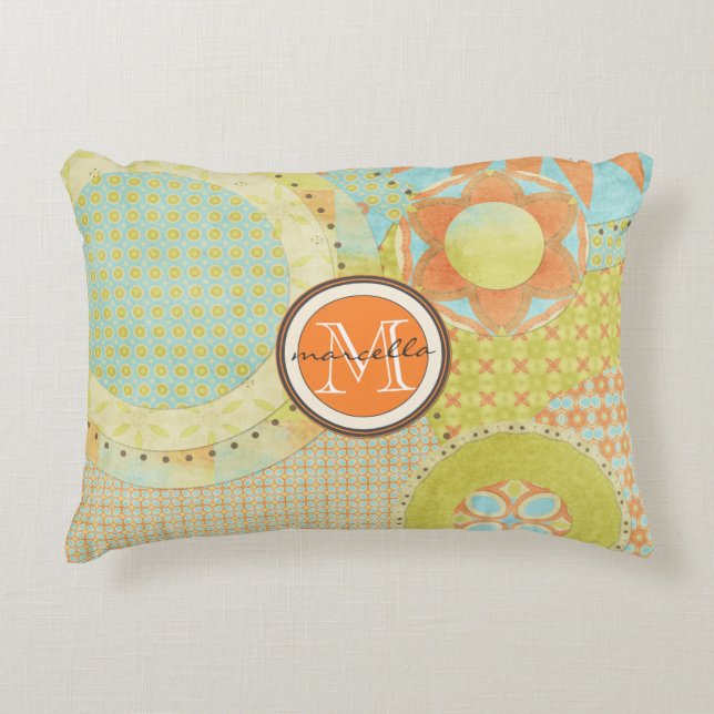 Multi Colour Geometric Shapes Bright Monogram Decorative Cushion (Front)