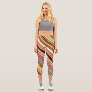 Multi colour geometric simple strip design capri leggings