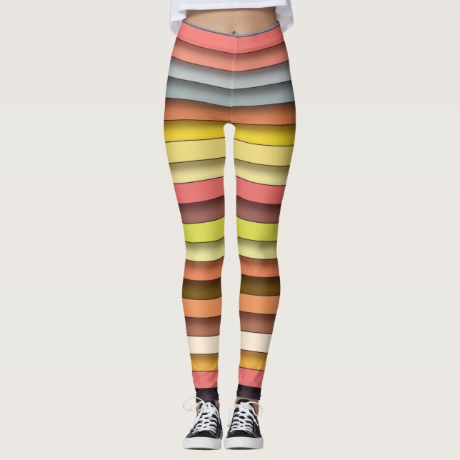 Multi colour geometric simple strip design leggings (Front)