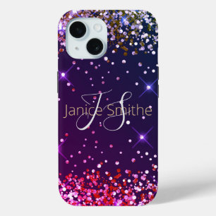 Multi Colour Glitter Monogram iPhone 15 Case