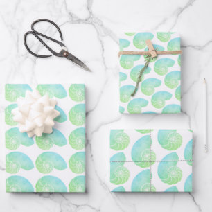 Multi Colour Green Nautilus Shell Wrapping paper