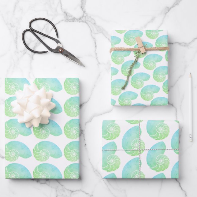 Multi Colour Green Nautilus Shell Wrapping paper (Front)