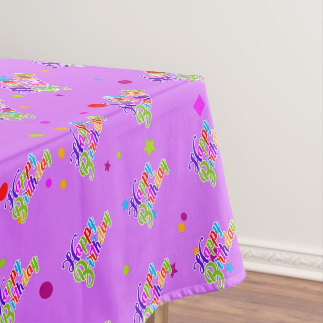 Multi Colour Happy Birthday Graphic on Pink Tablecloth (In Situ)