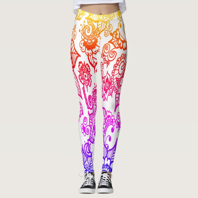 Multi-colour Henna Inspired Floral Leggings (Front)