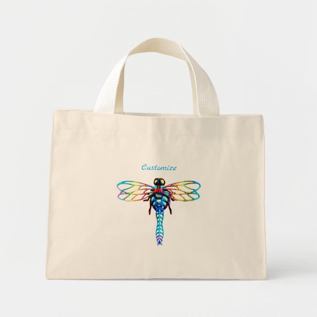multi-colour iridescent dragonfly  mini tote bag (Front)
