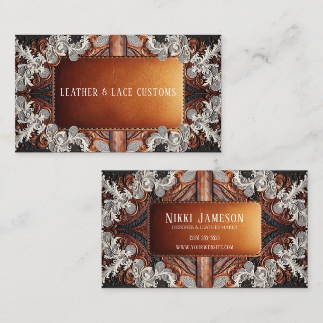 Multi Colour Leather & Lace Look Rustic Custom Business Card (Front/Back)