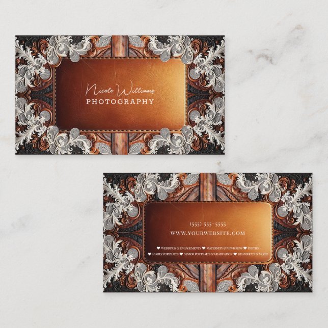 Multi Colour Leather Lace Look Rustic Photography  Business Card (Front/Back)