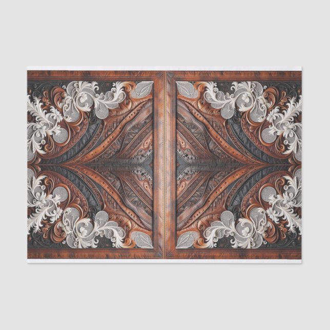 Multi Colour Leather & Lace Look Rustic Wedding Tissue Paper (Front)