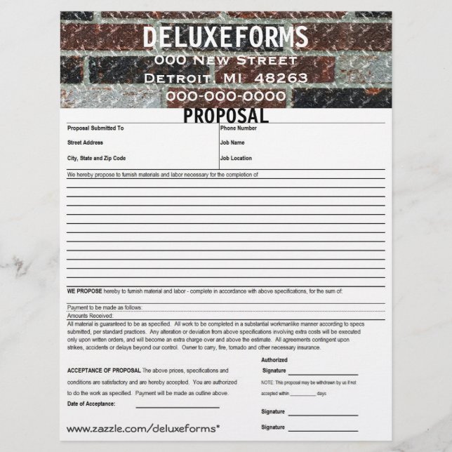 Multi-Colour Marble Brick Proposal Form Personalized Letterhead (Front)