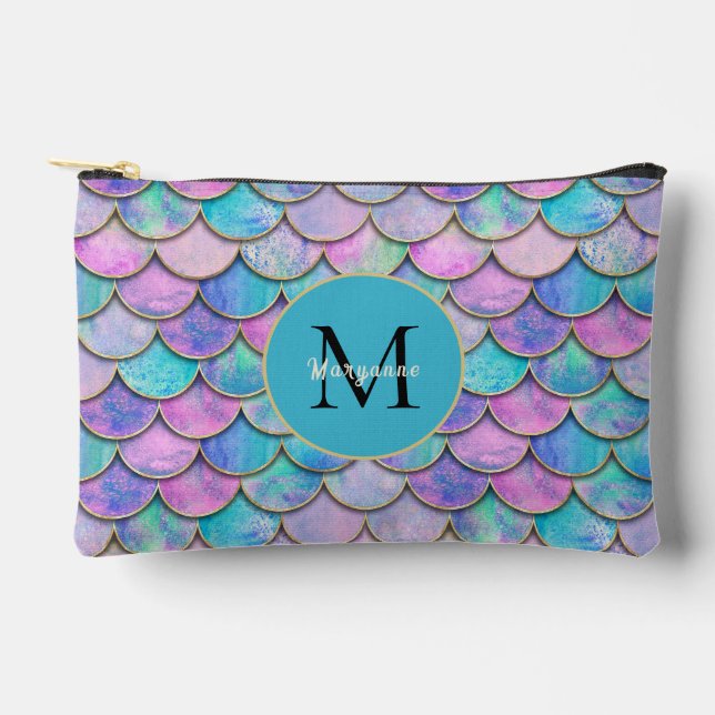 Multi-colour Mermaid Scales, cute customised girls Accessory Pouch (Front)