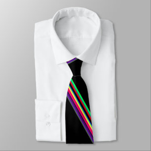 Multi Colour Neon  Stripes On Black Necktie