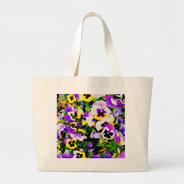 multi-colour pansy flowers large tote bag (Front)