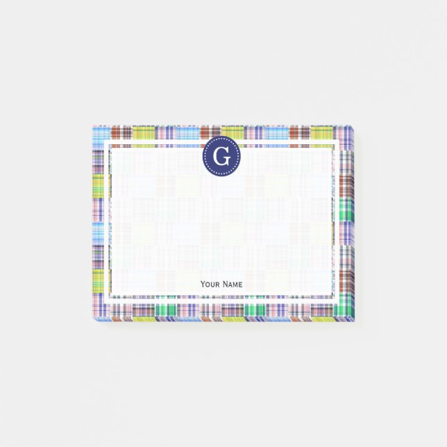 Multi Colour Patchwork Madras Plaid 1IR Framed Post-it Notes (Front)