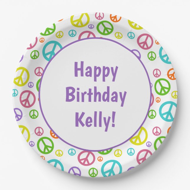 Multi Colour Peace Signs Paper Plate (Front)
