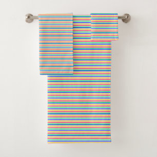 Multi Colour Plain Stripes Design Bath Towel Set